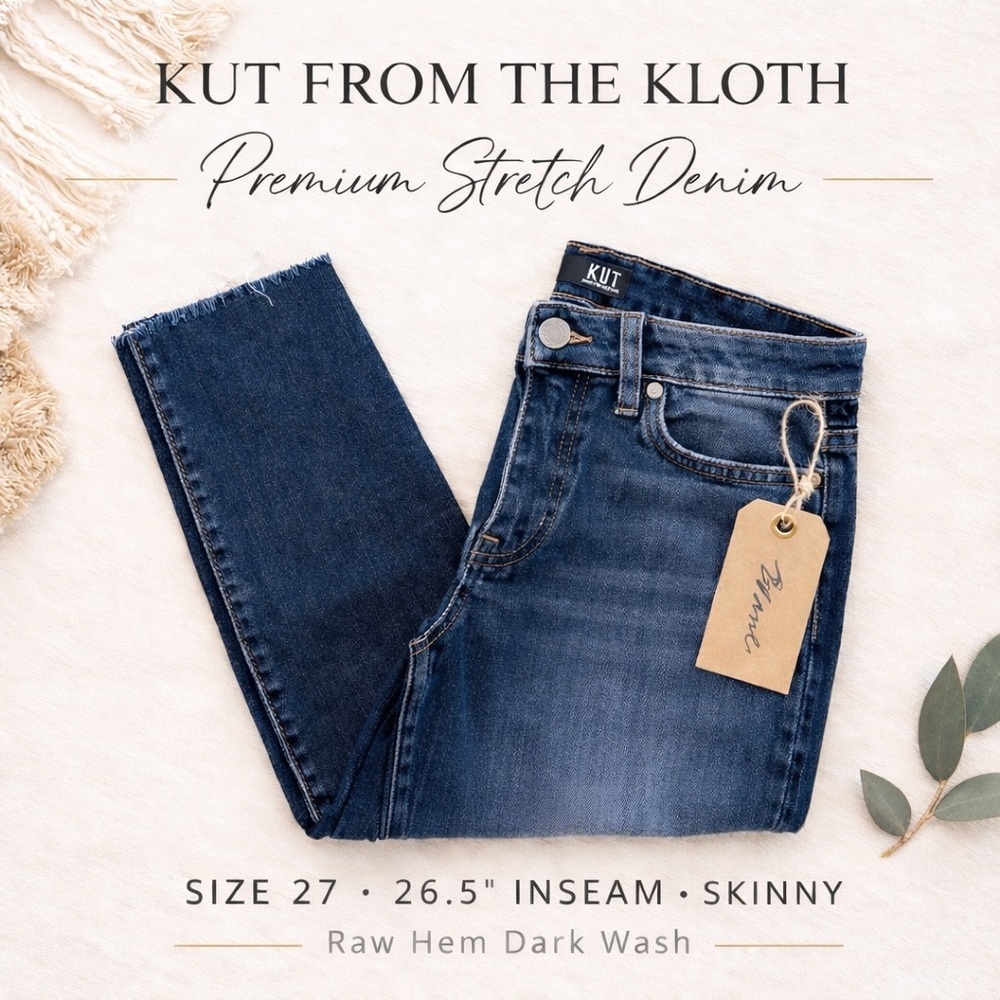 KUT From The Kloth Dark Wash Skinny Ankle Jeans Raw Hem Distressed Women’s 27